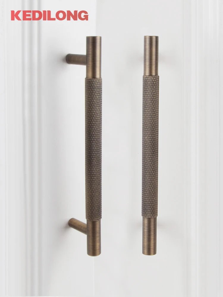 KEDLO European luxury Solid brass embossed gold 500mm long handle American retro antique drawer T-handle cabinet nickel handle