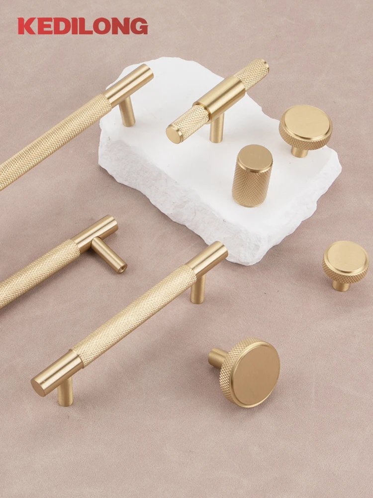 KEDLO European luxury Solid brass embossed gold 500mm long handle American retro antique drawer T-handle cabinet nickel handle