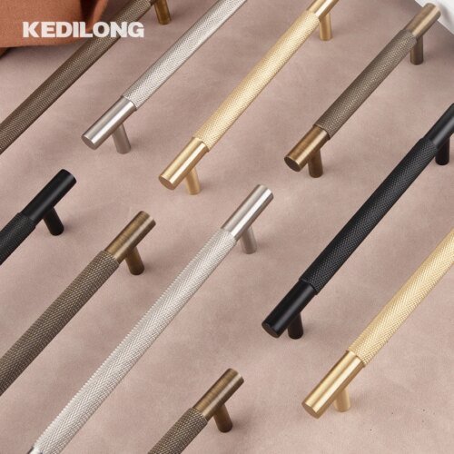 KEDLO European luxury Solid brass embossed gold 500mm long handle American retro antique drawer T-handle cabinet nickel handle
