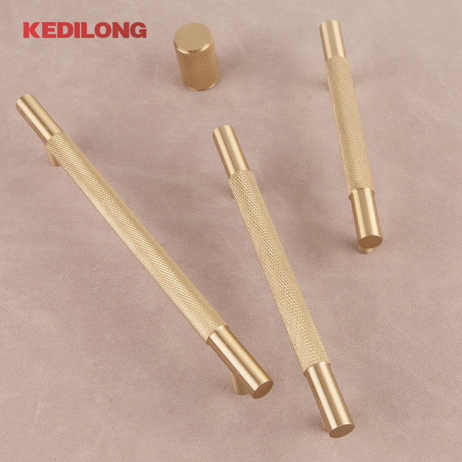 KEDLO European luxury Solid brass embossed gold 500mm long handle American retro antique drawer T-handle cabinet nickel handle