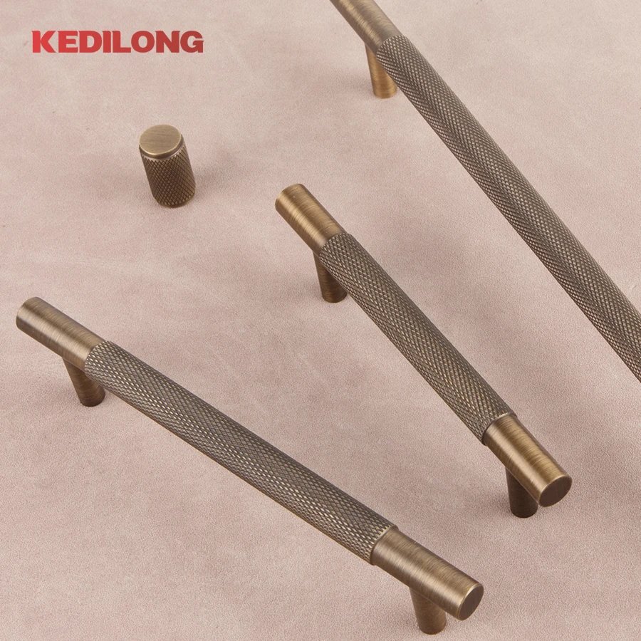 KEDLO European luxury Solid brass embossed gold 500mm long handle American retro antique drawer T-handle cabinet nickel handle