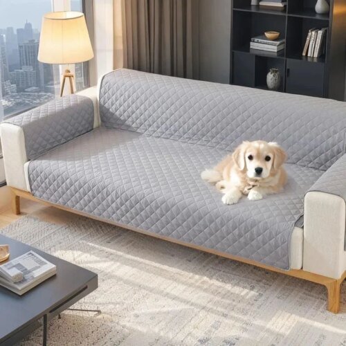 Sofa Cover Waterproof 1/2/3/4 Seater Non Slip Furniture Protector Cover with Non-slip Elastic Straps Sofa Slipcover for Kids Dog