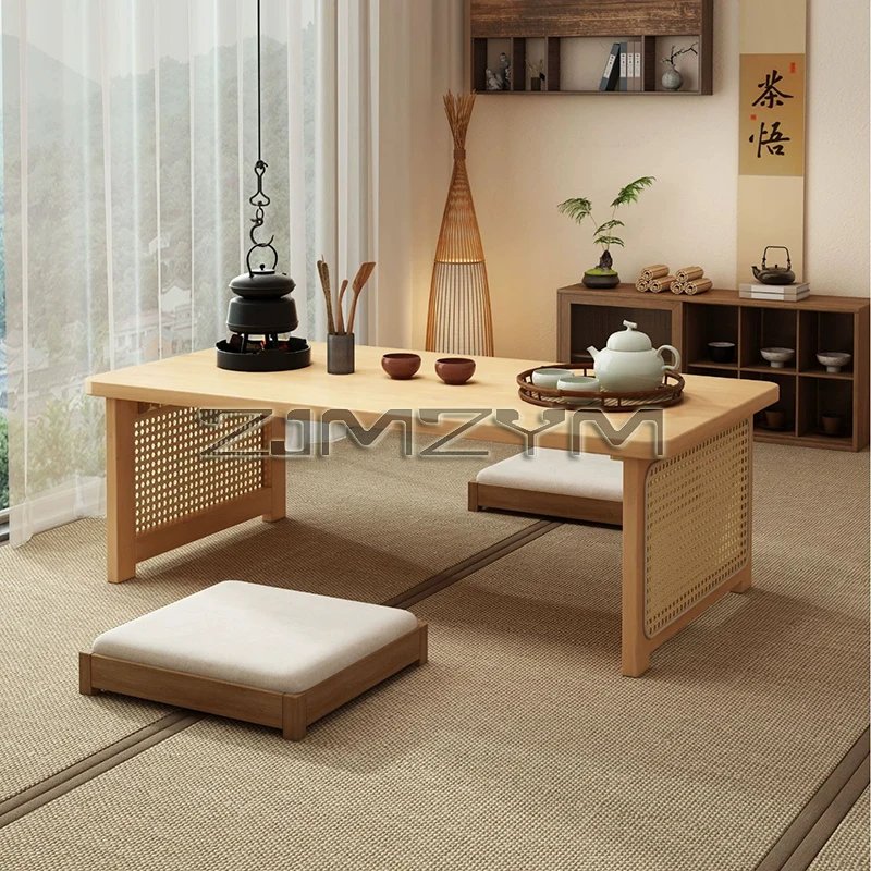 Window Tea Table Japanese Style Bay Low Table Bamboo Rattan Woven Coffee Table Foldable Storage Home Furniture - Image 6
