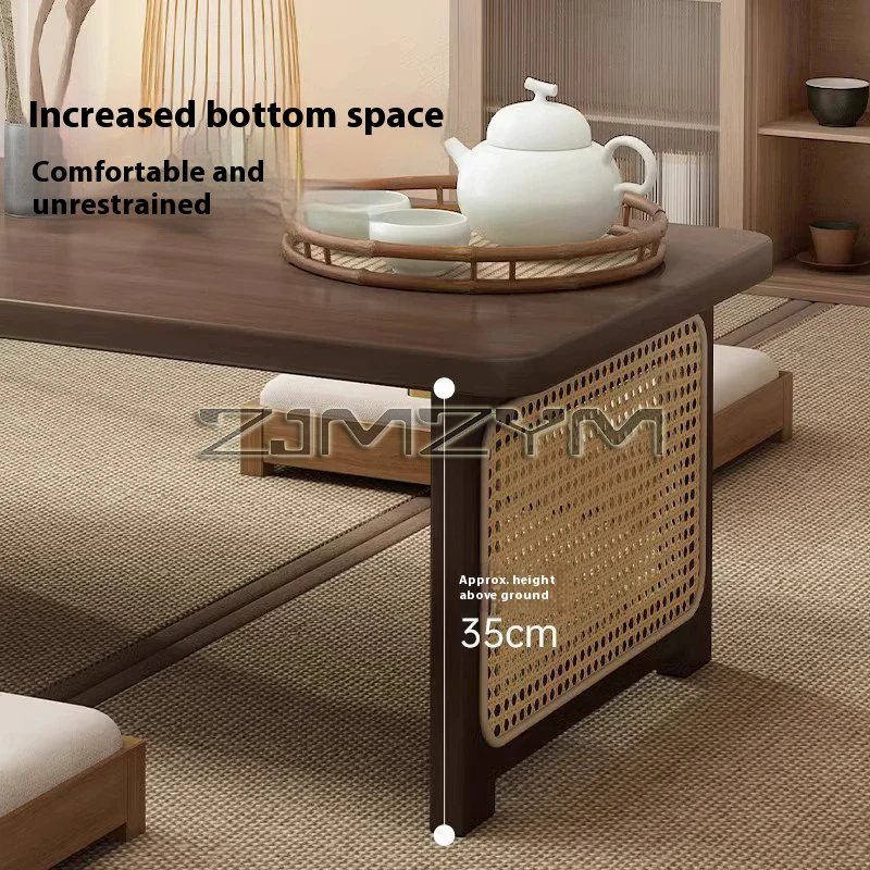 Window Tea Table Japanese Style Bay Low Table Bamboo Rattan Woven Coffee Table Foldable Storage Home Furniture - Image 3