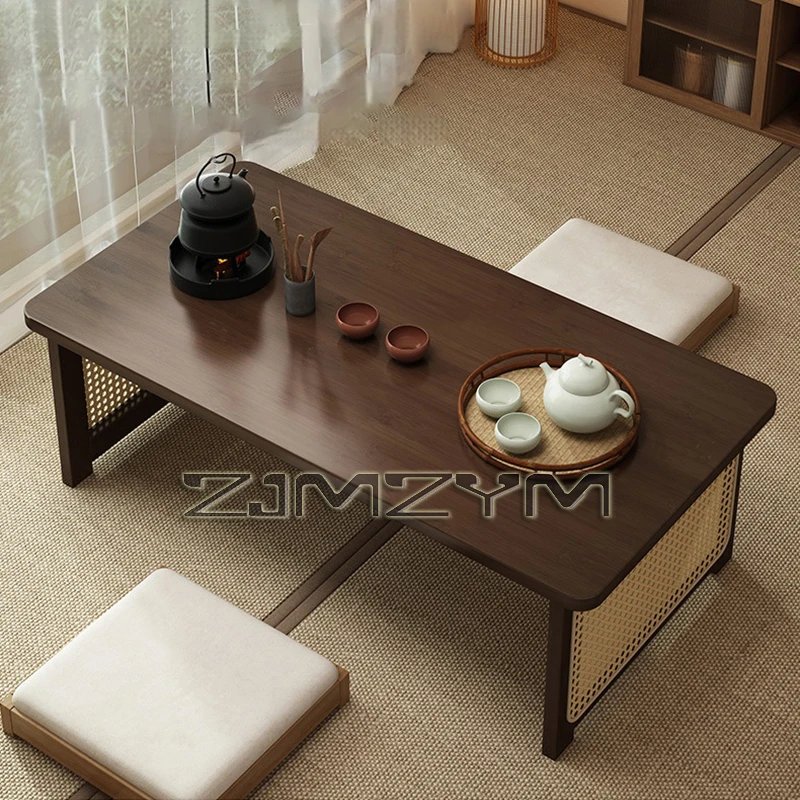 Window Tea Table Japanese Style Bay Low Table Bamboo Rattan Woven Coffee Table Foldable Storage Home Furniture - Image 4