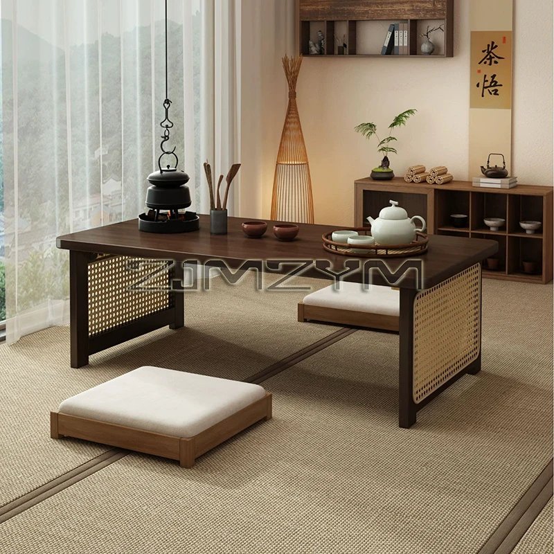 Window Tea Table Japanese Style Bay Low Table Bamboo Rattan Woven Coffee Table Foldable Storage Home Furniture - Image 2
