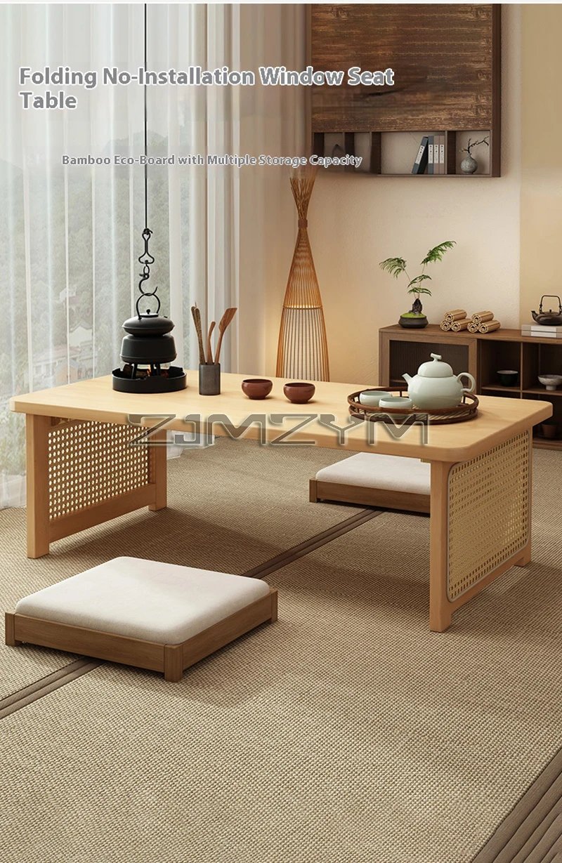 Window Tea Table Japanese Style Bay Low Table Bamboo Rattan Woven Coffee Table Foldable Storage Home Furniture Window Tea Table Japanese Style Bay Low Table Bamboo Rattan Woven Coffee Table Foldable Storage Home Furniture