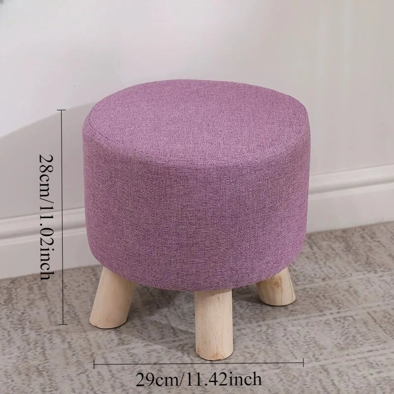 Small Stool Removable Stackable Round Fabric Cotton Footrest Stools Solid Color Furniture Wooden Sofa Stools Household Chairs - Image 6