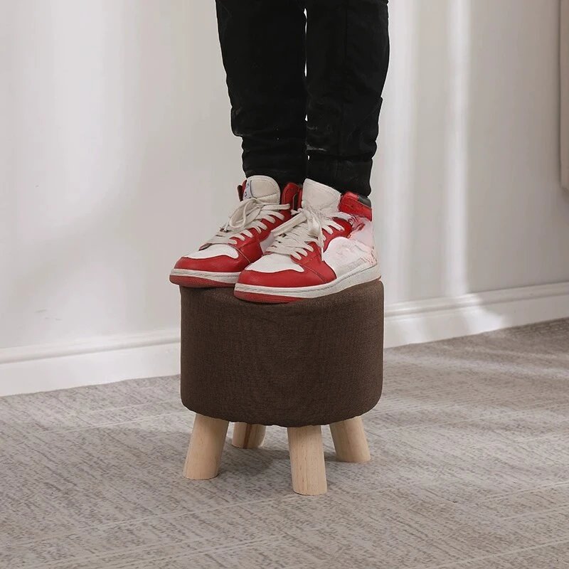 Small Stool Removable Stackable Round Fabric Cotton Footrest Stools Solid Color Furniture Wooden Sofa Stools Household Chairs Small Stool Removable Stackable Round Fabric Cotton Footrest Stools Solid Color Furniture Wooden Sofa Stools Household Chairs