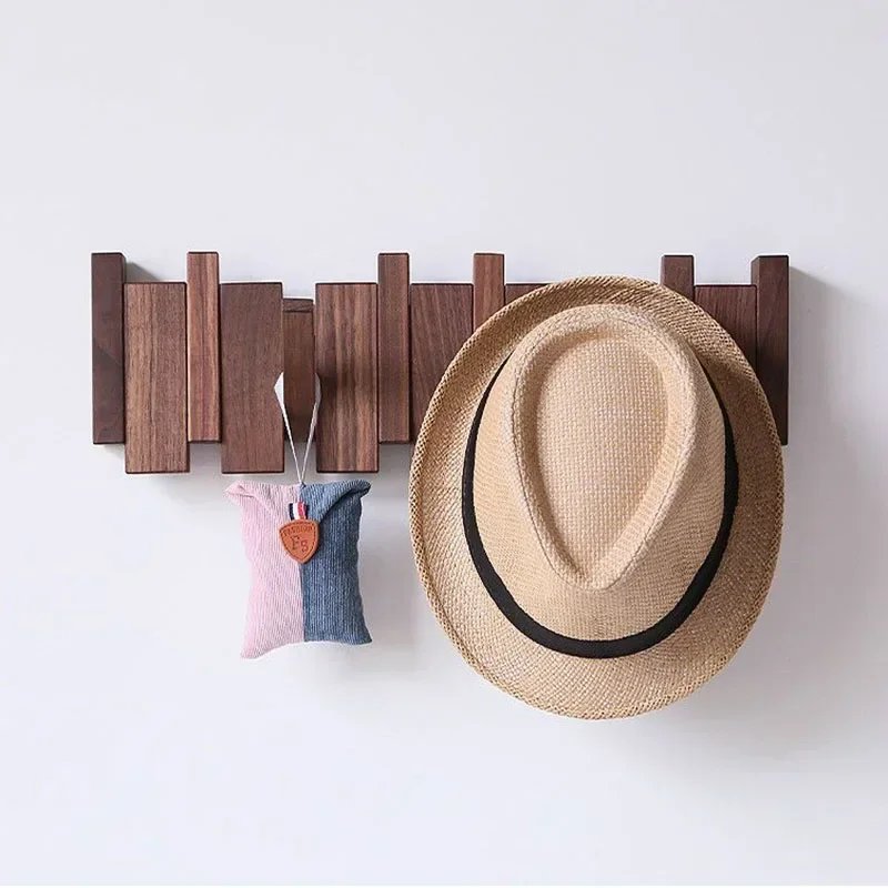 Wall Mounted Black Walnut Coat Rack Solid Wood Clothes Hook Dropshipping Entrance Door Hanger Coat Rack Home Decor Ds Furniture