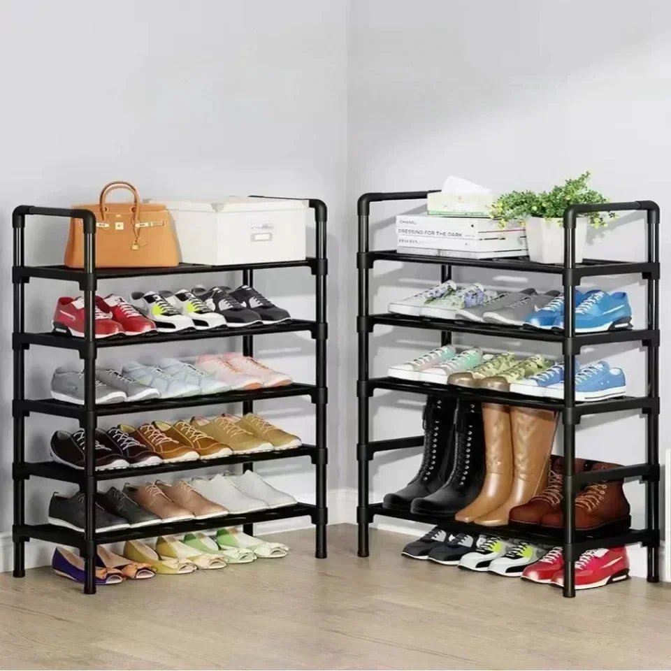 8 Tier Household Metal Shoe Rack Furniture Elevated Shoe-Shelf Multi-Functional Black Storage Racks Space Saving For Living Room