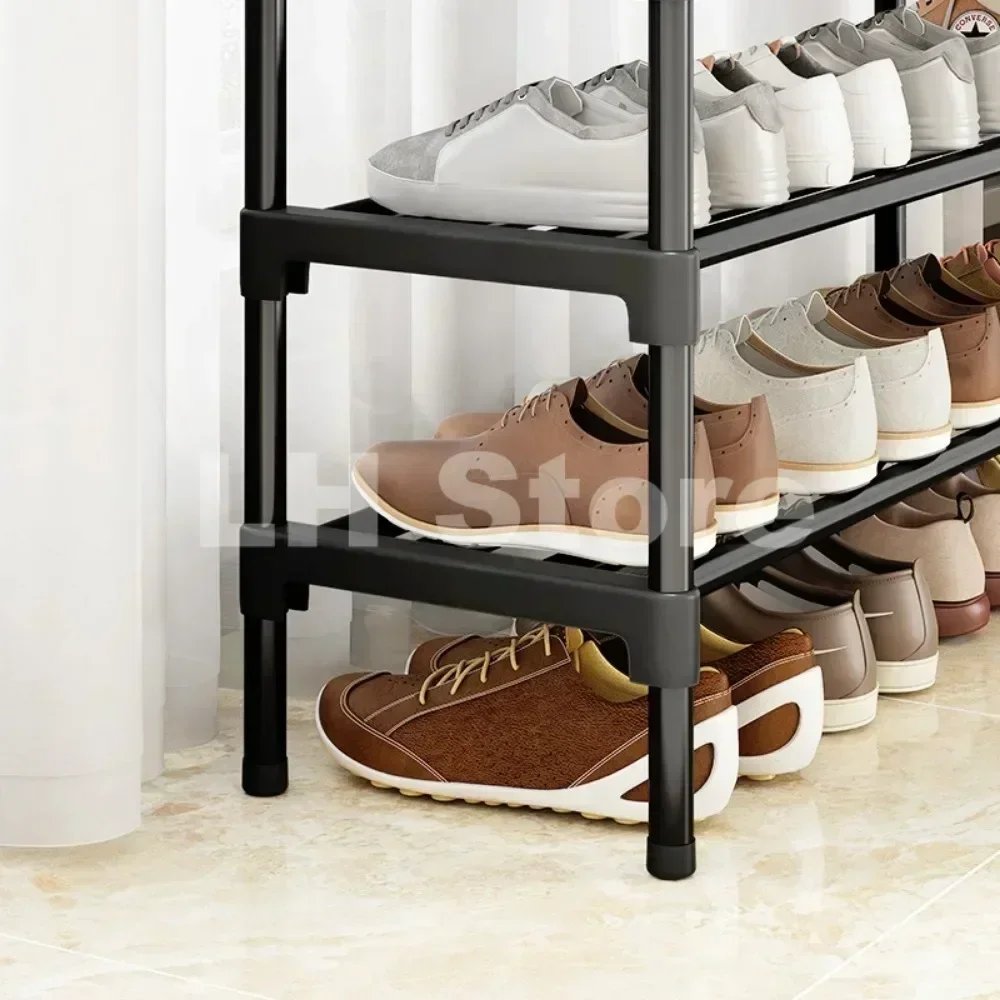 8 Tier Household Metal Shoe Rack Furniture Elevated Shoe-Shelf Multi-Functional Black Storage Racks Space Saving For Living Room - Image 6