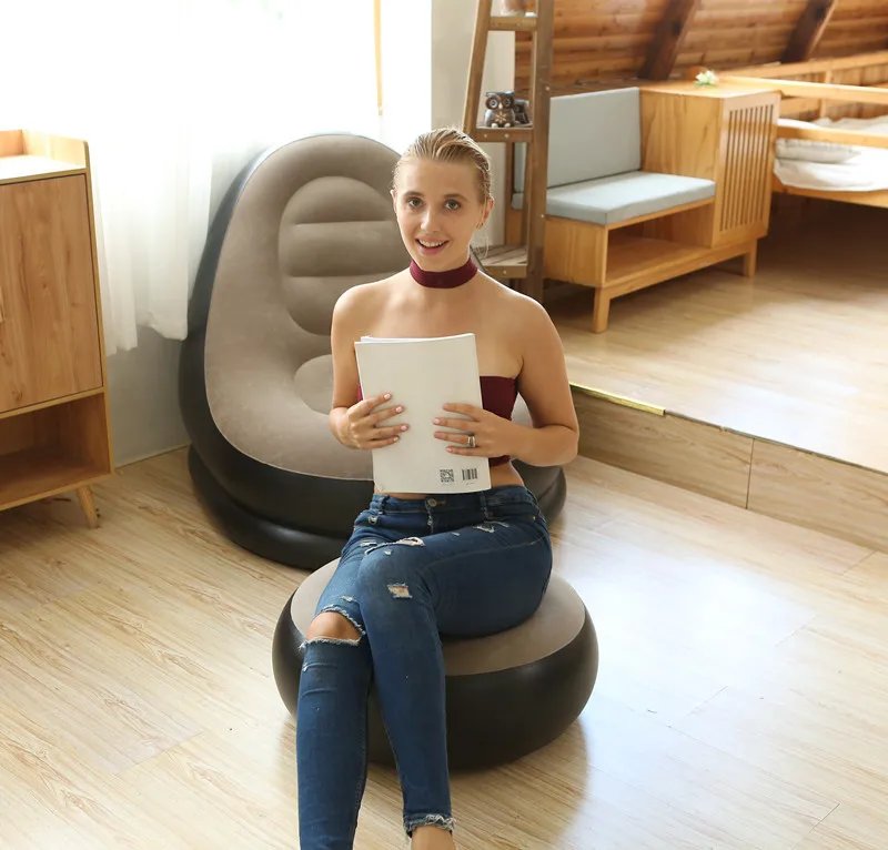 Inflatable Sofa With Foot Pad Lazy European and American Style Flocking Bed Outdoor Furniture Portable Single Sofa Couch Chair Inflatable Sofa With Foot Pad Lazy European and American Style Flocking Bed Outdoor Furniture Portable Single Sofa Couch Chair