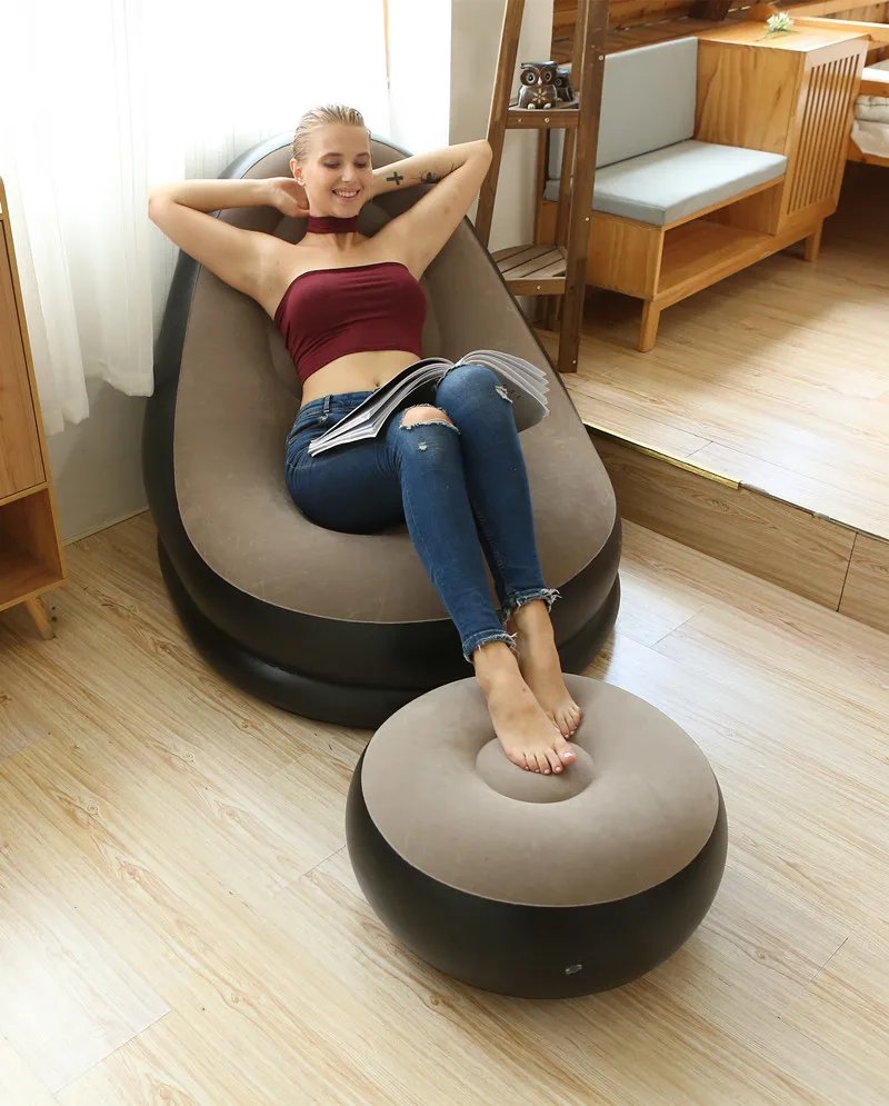 Inflatable Sofa With Foot Pad Lazy European and American Style Flocking Bed Outdoor Furniture Portable Single Sofa Couch Chair Inflatable Sofa With Foot Pad Lazy European and American Style Flocking Bed Outdoor Furniture Portable Single Sofa Couch Chair