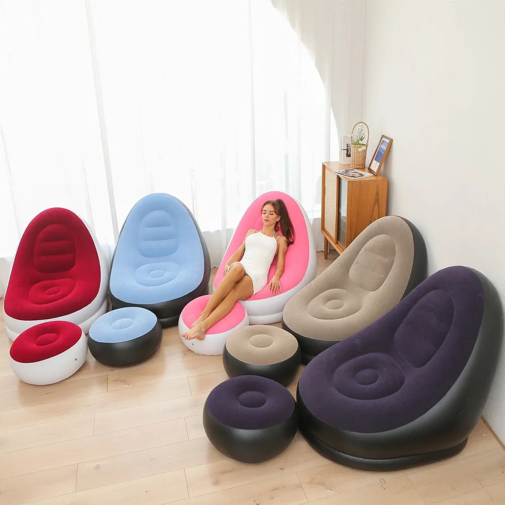 Inflatable Sofa With Foot Pad Lazy European and American Style Flocking Bed Outdoor Furniture Portable Single Sofa Couch Chair Inflatable Sofa With Foot Pad Lazy European and American Style Flocking Bed Outdoor Furniture Portable Single Sofa Couch Chair