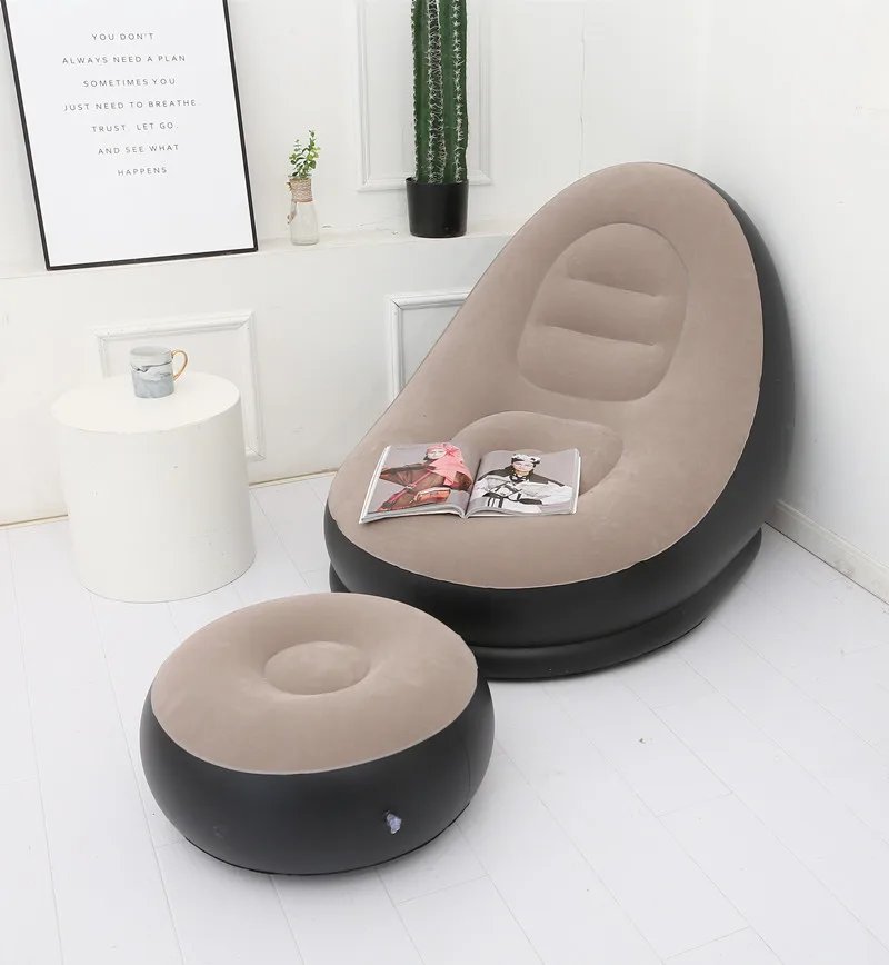 Inflatable Sofa With Foot Pad Lazy European and American Style Flocking Bed Outdoor Furniture Portable Single Sofa Couch Chair Inflatable Sofa With Foot Pad Lazy European and American Style Flocking Bed Outdoor Furniture Portable Single Sofa Couch Chair