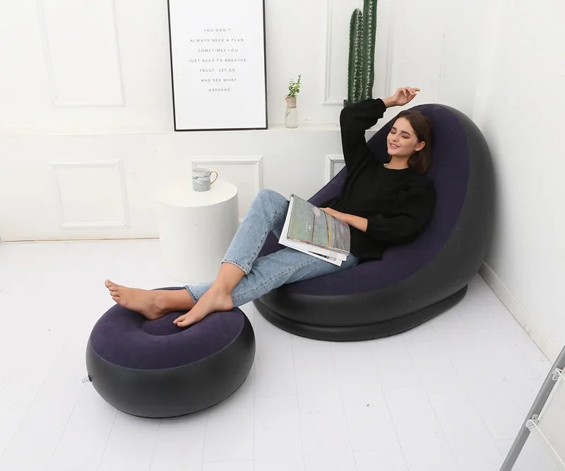 Inflatable Sofa With Foot Pad Lazy European and American Style Flocking Bed Outdoor Furniture Portable Single Sofa Couch Chair Inflatable Sofa With Foot Pad Lazy European and American Style Flocking Bed Outdoor Furniture Portable Single Sofa Couch Chair