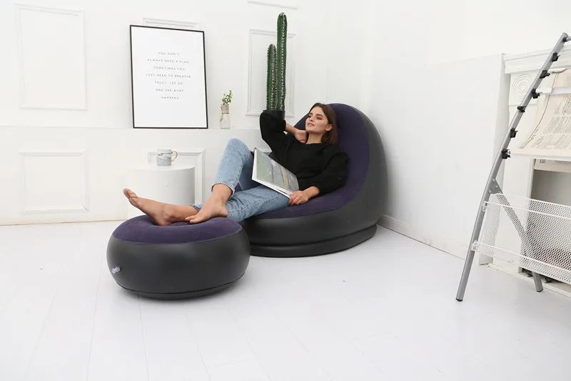 Inflatable Sofa With Foot Pad Lazy European and American Style Flocking Bed Outdoor Furniture Portable Single Sofa Couch Chair Inflatable Sofa With Foot Pad Lazy European and American Style Flocking Bed Outdoor Furniture Portable Single Sofa Couch Chair