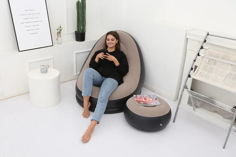 Inflatable Sofa With Foot Pad Lazy European and American Style Flocking Bed Outdoor Furniture Portable Single Sofa Couch Chair Inflatable Sofa With Foot Pad Lazy European and American Style Flocking Bed Outdoor Furniture Portable Single Sofa Couch Chair