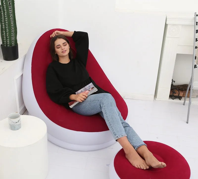 Inflatable Sofa With Foot Pad Lazy European and American Style Flocking Bed Outdoor Furniture Portable Single Sofa Couch Chair Inflatable Sofa With Foot Pad Lazy European and American Style Flocking Bed Outdoor Furniture Portable Single Sofa Couch Chair