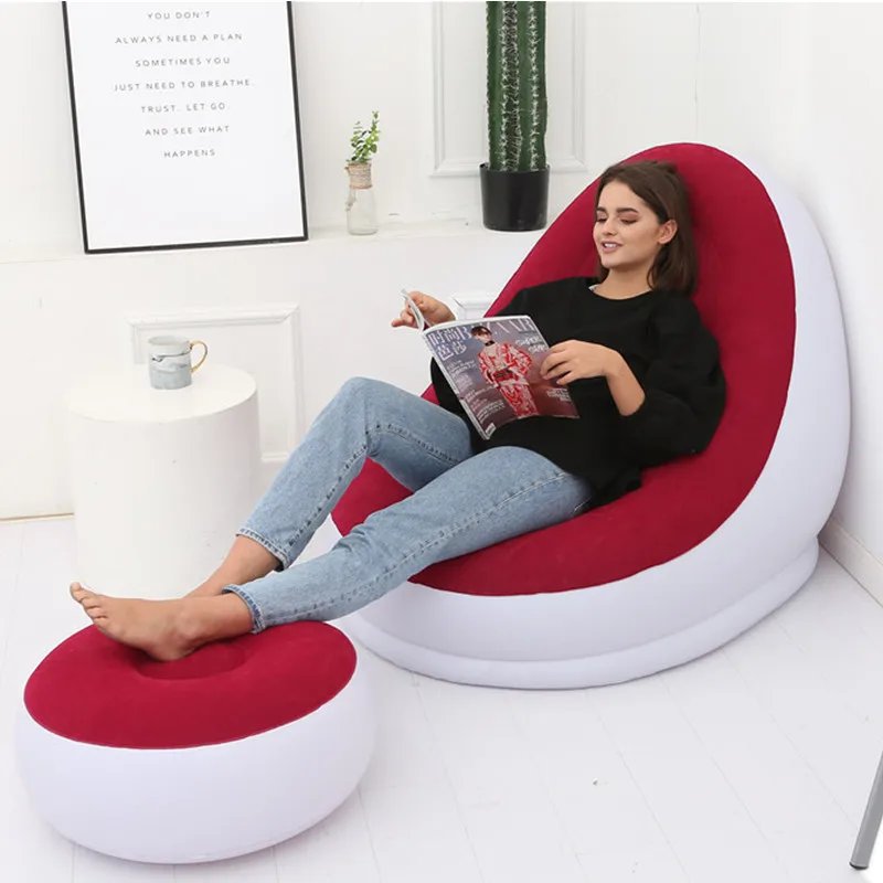 Inflatable Sofa With Foot Pad Lazy European and American Style Flocking Bed Outdoor Furniture Portable Single Sofa Couch Chair - Image 2