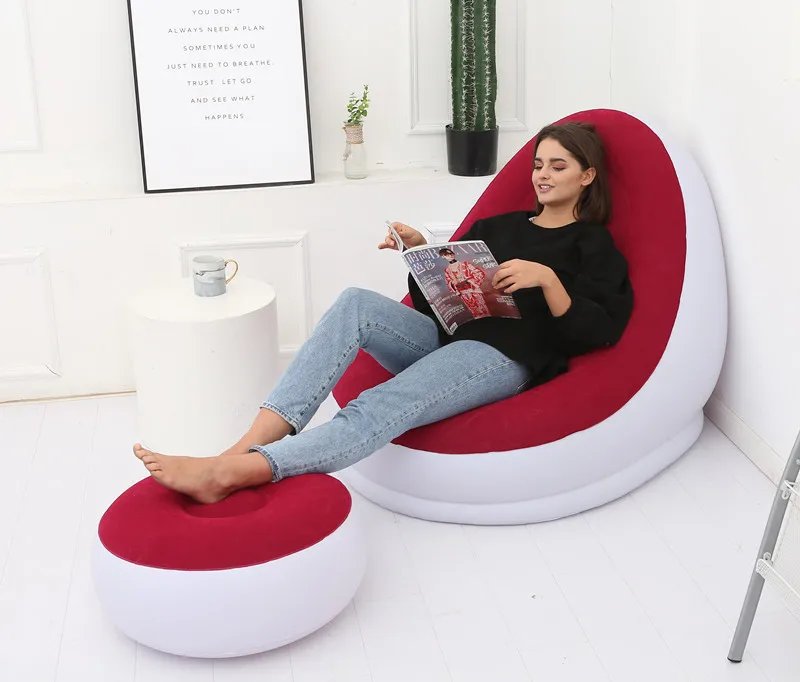 Inflatable Sofa With Foot Pad Lazy European and American Style Flocking Bed Outdoor Furniture Portable Single Sofa Couch Chair Inflatable Sofa With Foot Pad Lazy European and American Style Flocking Bed Outdoor Furniture Portable Single Sofa Couch Chair