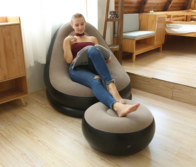Inflatable Sofa With Foot Pad Lazy European and American Style Flocking Bed Outdoor Furniture Portable Single Sofa Couch Chair Inflatable Sofa With Foot Pad Lazy European and American Style Flocking Bed Outdoor Furniture Portable Single Sofa Couch Chair