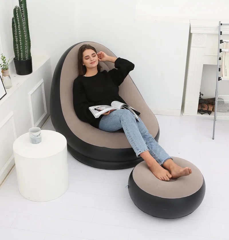 Inflatable Sofa With Foot Pad Lazy European and American Style Flocking Bed Outdoor Furniture Portable Single Sofa Couch Chair Inflatable Sofa With Foot Pad Lazy European and American Style Flocking Bed Outdoor Furniture Portable Single Sofa Couch Chair