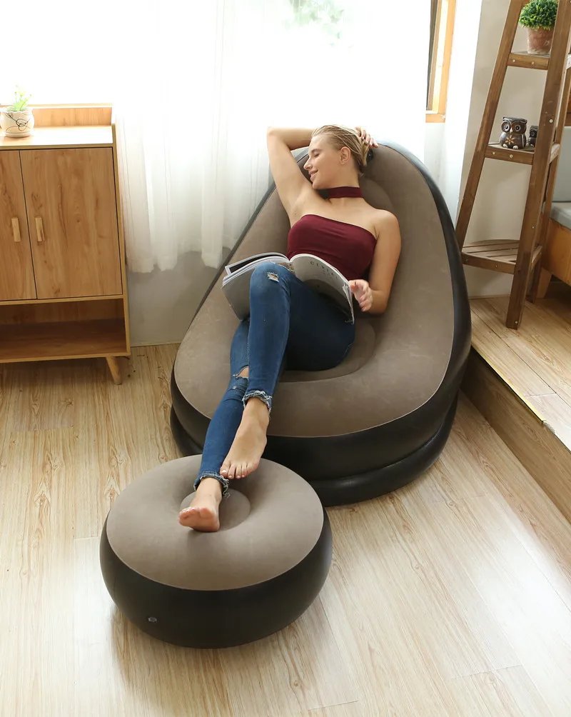 Inflatable Sofa With Foot Pad Lazy European and American Style Flocking Bed Outdoor Furniture Portable Single Sofa Couch Chair Inflatable Sofa With Foot Pad Lazy European and American Style Flocking Bed Outdoor Furniture Portable Single Sofa Couch Chair