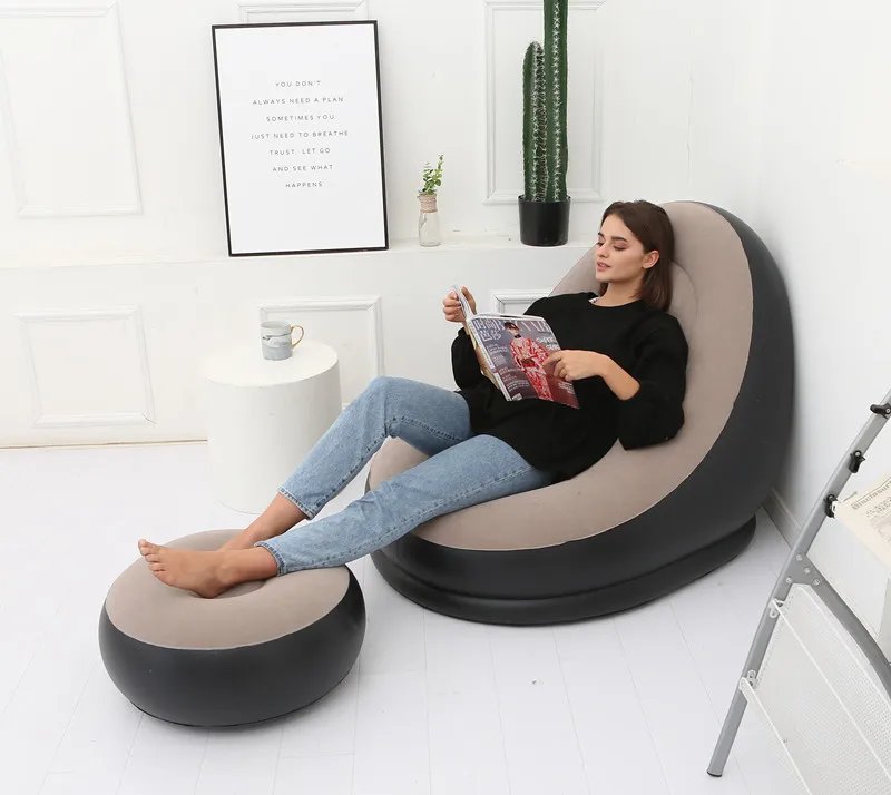 Inflatable Sofa With Foot Pad Lazy European and American Style Flocking Bed Outdoor Furniture Portable Single Sofa Couch Chair Inflatable Sofa With Foot Pad Lazy European and American Style Flocking Bed Outdoor Furniture Portable Single Sofa Couch Chair