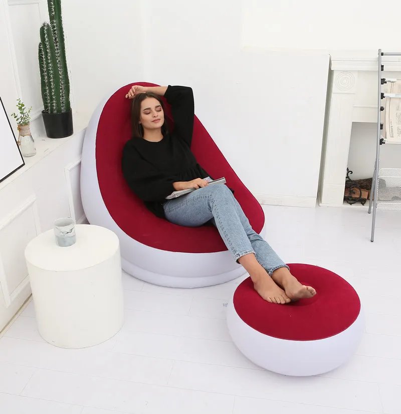 Inflatable Sofa With Foot Pad Lazy European and American Style Flocking Bed Outdoor Furniture Portable Single Sofa Couch Chair Inflatable Sofa With Foot Pad Lazy European and American Style Flocking Bed Outdoor Furniture Portable Single Sofa Couch Chair