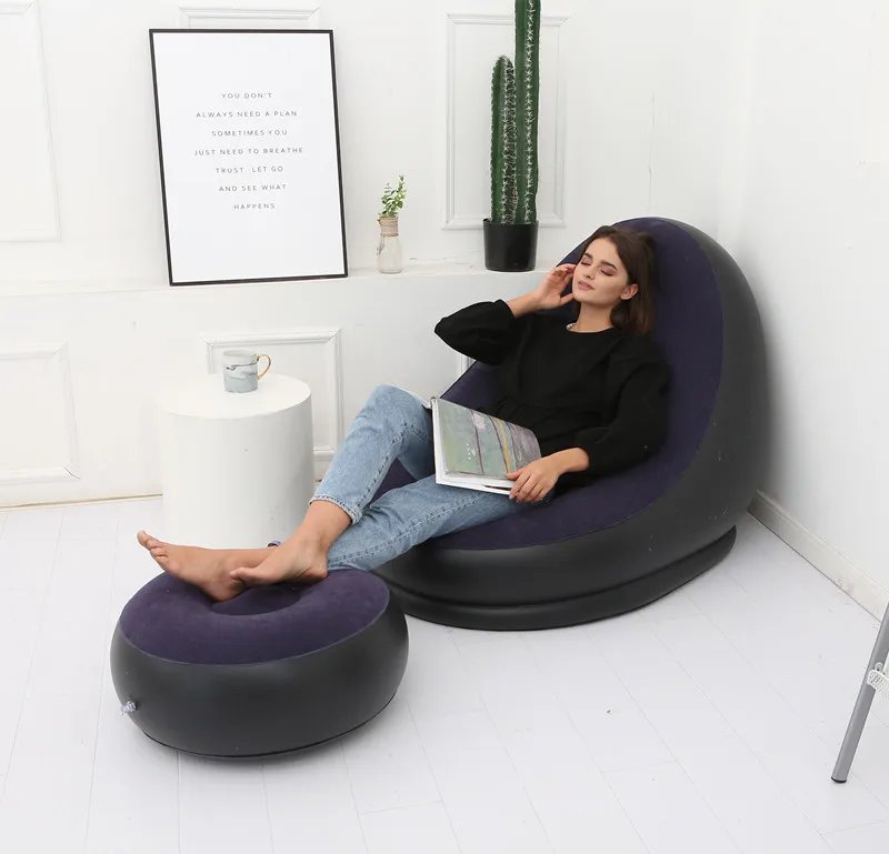 Inflatable Sofa With Foot Pad Lazy European and American Style Flocking Bed Outdoor Furniture Portable Single Sofa Couch Chair - Image 4
