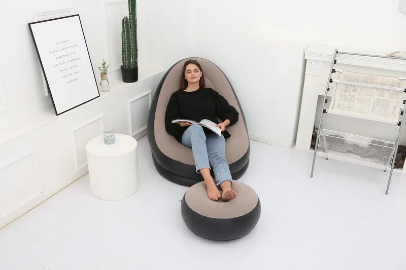 Inflatable Sofa With Foot Pad Lazy European and American Style Flocking Bed Outdoor Furniture Portable Single Sofa Couch Chair Inflatable Sofa With Foot Pad Lazy European and American Style Flocking Bed Outdoor Furniture Portable Single Sofa Couch Chair