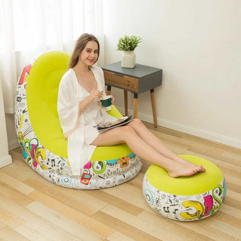 Inflatable Sofa With Foot Pad Lazy European and American Style Flocking Bed Outdoor Furniture Portable Single Sofa Couch Chair - Image 6