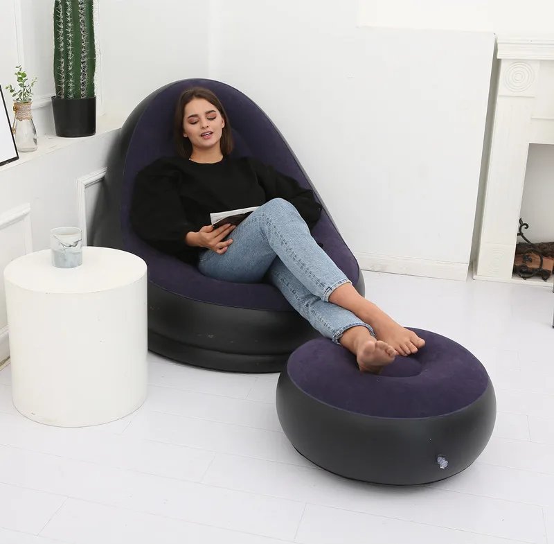 Inflatable Sofa With Foot Pad Lazy European and American Style Flocking Bed Outdoor Furniture Portable Single Sofa Couch Chair Inflatable Sofa With Foot Pad Lazy European and American Style Flocking Bed Outdoor Furniture Portable Single Sofa Couch Chair