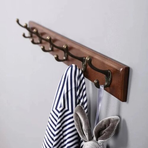 Wall Mounted Solid Wood Coat Rack with Hooks Space Saving Closet Organizer for Hats Jackets Entrance Hallway Decor Furniture