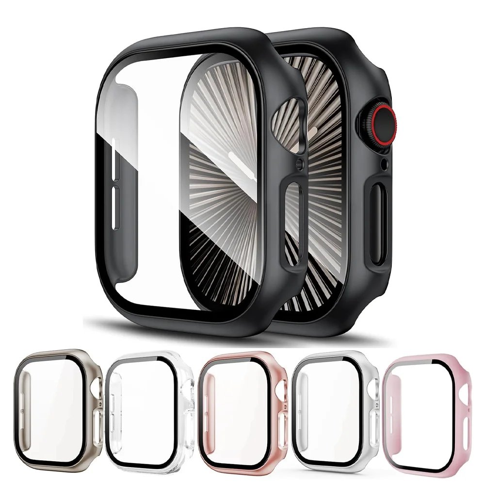 Glass+Cover For Apple Watch case 46mm 42mm 40mm 45mm 41mm 38mm 44mm Screen Protector iwatch series 10 9 8 7 6 5 3 SE Accessories
