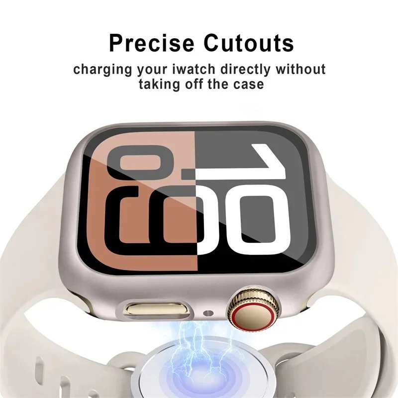 Glass+Cover For Apple Watch case 46mm 42mm 40mm 45mm 41mm 38mm 44mm Screen Protector iwatch series 10 9 8 7 6 5 3 SE Accessories