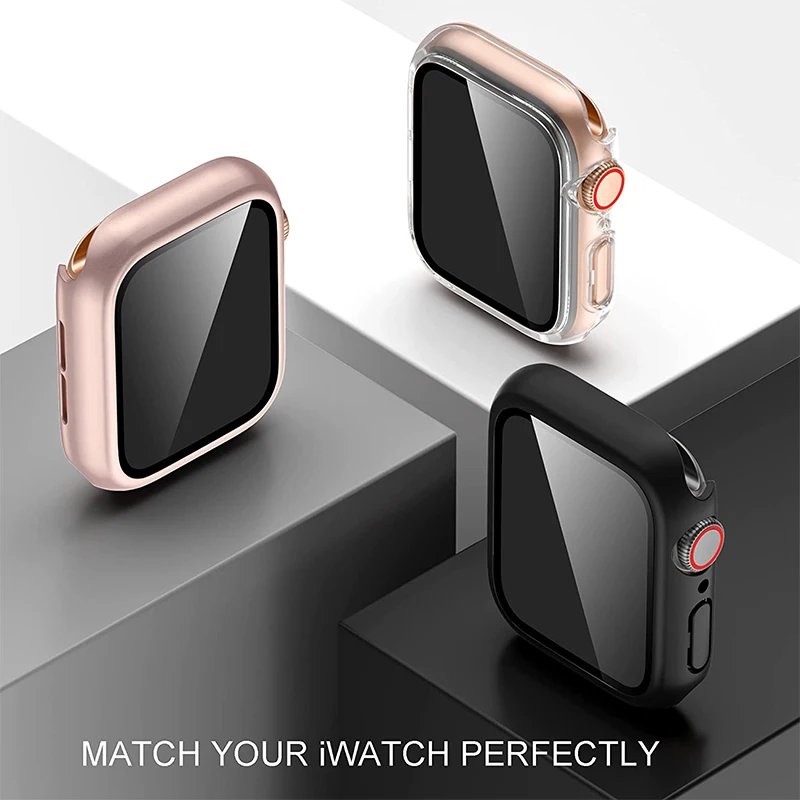 Glass+Cover For Apple Watch case 9 8 7 6 SE 5 iWatch Accessorie Screen Protector Apple watch serie 44mm 40mm 41mm 45mm 42mm 38mm