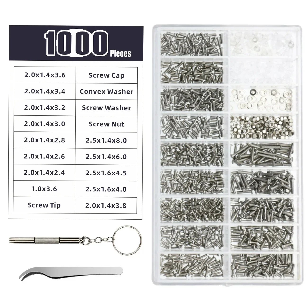 1000pcs/box temples, nose pads, Phillips screws, kits, home repair box, combo sets, clocks ,Glasses Repair Screw and accessories