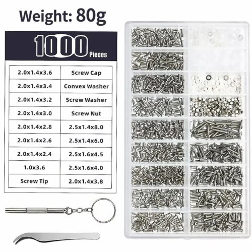 1000pcs/box temples, nose pads, Phillips screws, kits, home repair box, combo sets, clocks ,Glasses Repair Screw and accessories
