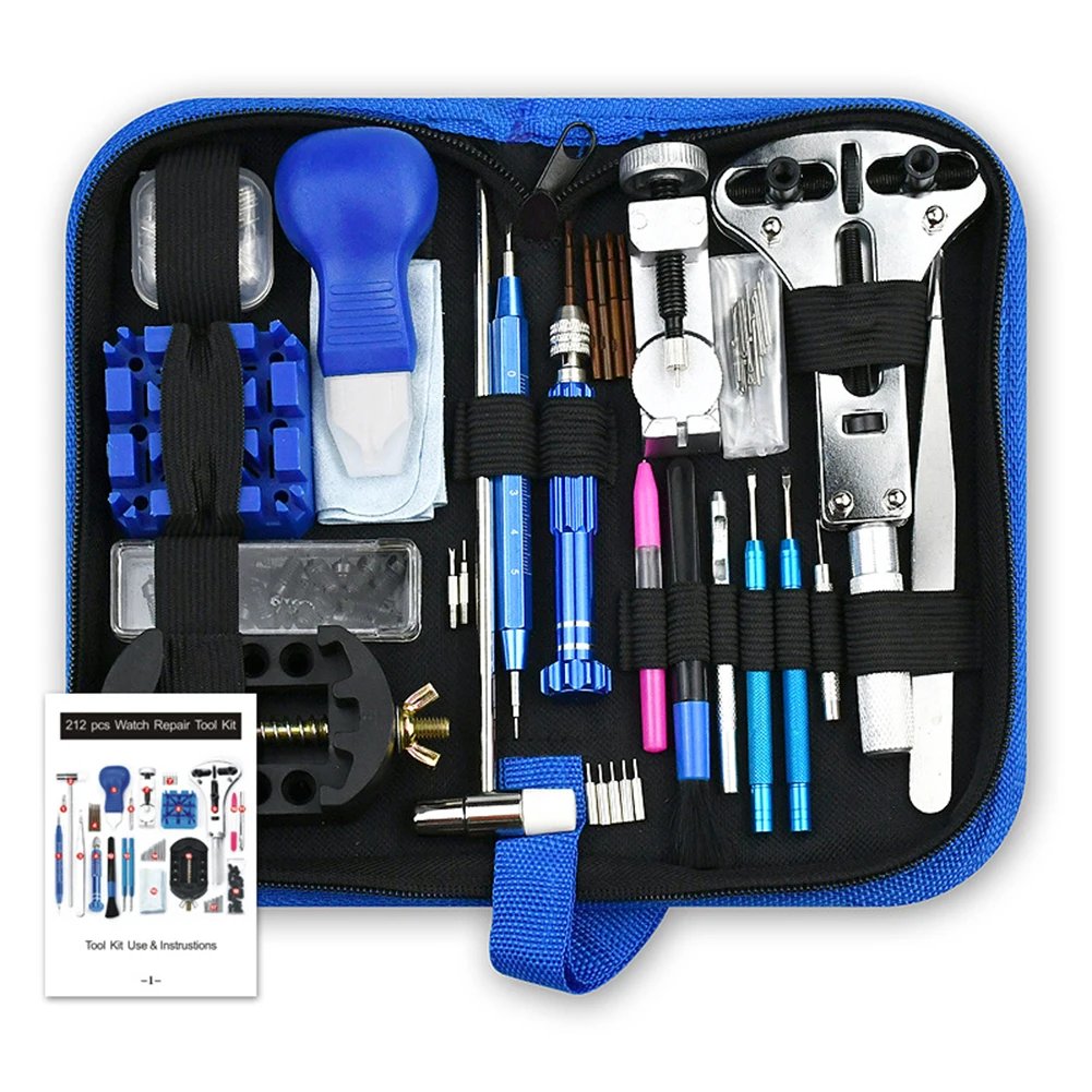 212pcs Watch Opener Repair Tool Kit Clock Pry Knife Screwdriver Pin Hammer Set Watchmaker Band Link Clockmaker Accessory 212pcs Watch Opener Repair Tool Kit Clock Pry Knife Screwdriver Pin Hammer Set Watchmaker Band Link Clockmaker Accessory