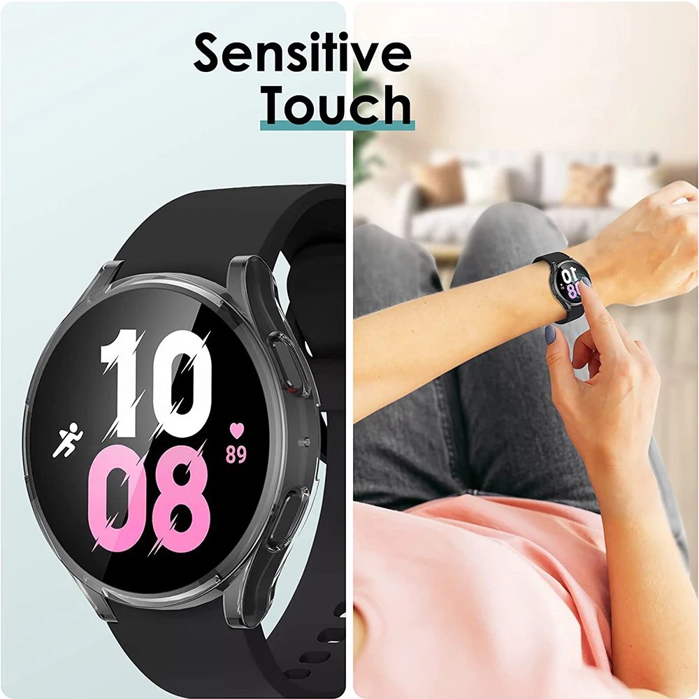 Tempered Glass+ PC Cover for Samsung Galaxy Watch 8 7 4 5 6 44mm 40mm All Coverage Protector Bumper Case Watch Accessories