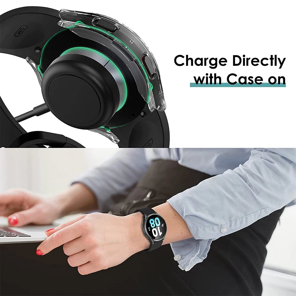 Tempered Glass+ PC Cover for Samsung Galaxy Watch 8 7 4 5 6 44mm 40mm All Coverage Protector Bumper Case Watch Accessories