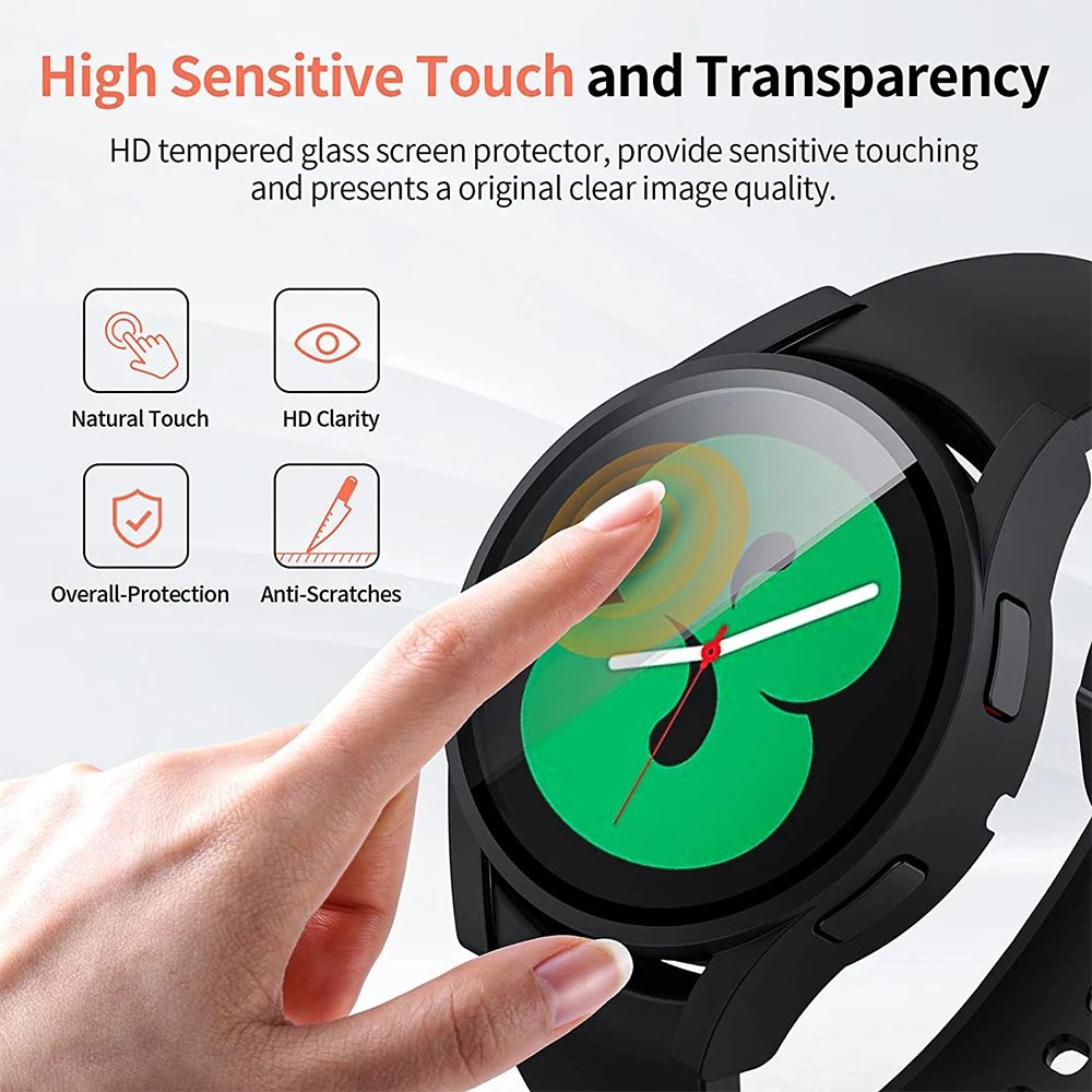 Tempered Glass+ PC Cover for Samsung Galaxy Watch 8 7 4 5 6 44mm 40mm All Coverage Protector Bumper Case Watch Accessories