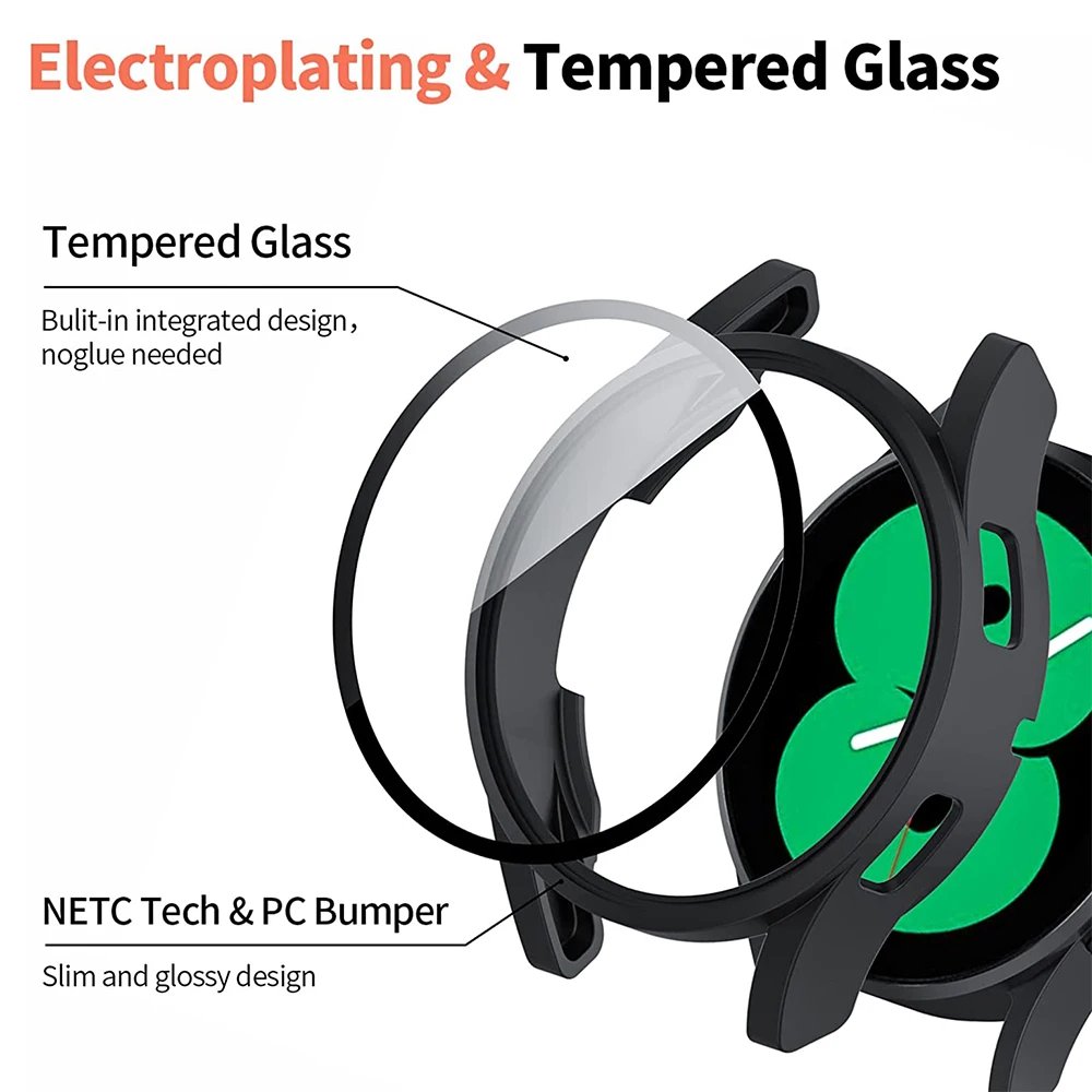 Tempered Glass+ PC Cover for Samsung Galaxy Watch 8 7 4 5 6 44mm 40mm All Coverage Protector Bumper Case Watch Accessories