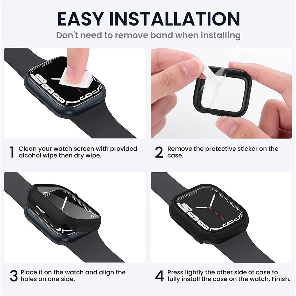 Tempered Glass+cover For Apple Watch series 4 5 6 SE 7 8 45mm 41mm 42mm Accessories Screen Protector Apple watch Case 44mm 40mm
