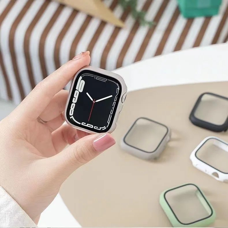 Tempered Glass+cover For Apple Watch series 4 5 6 SE 7 8 45mm 41mm 42mm Accessories Screen Protector Apple watch Case 44mm 40mm