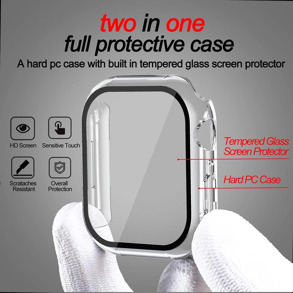 Tempered Glass+cover For Apple Watch series 4 5 6 SE 7 8 45mm 41mm 42mm Accessories Screen Protector Apple watch Case 44mm 40mm