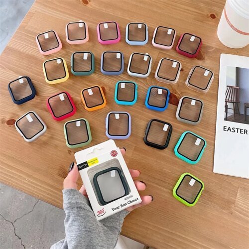 Tempered Glass+cover For Apple Watch series 4 5 6 SE 7 8 45mm 41mm 42mm Accessories Screen Protector Apple watch Case 44mm 40mm